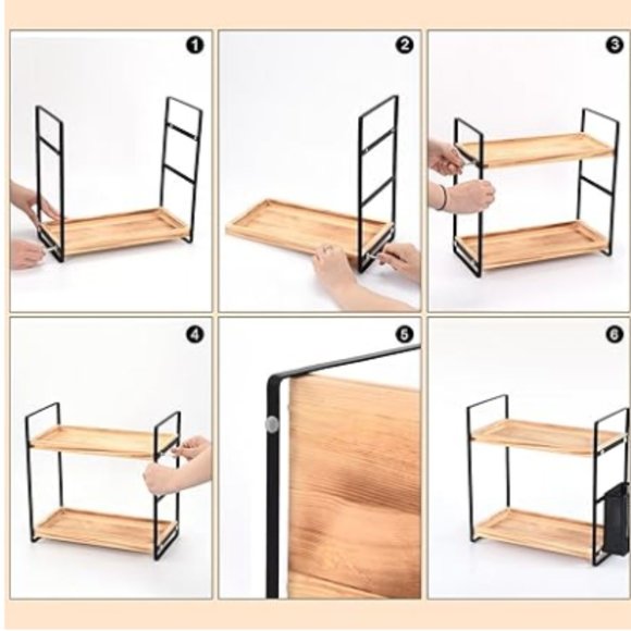 2-Tier Acacia Wood Countertop Organizer for Makeup/ Vanity/ Bathroom/ Kitchen - Picture 5 of 11